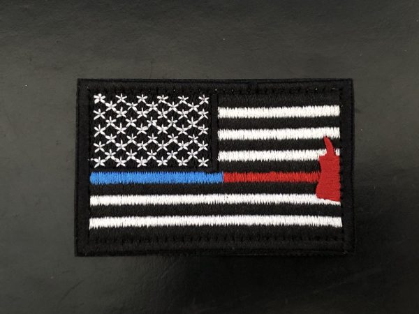 The Thin BLUE+REDaxe Line USA - velcro patch, stitched