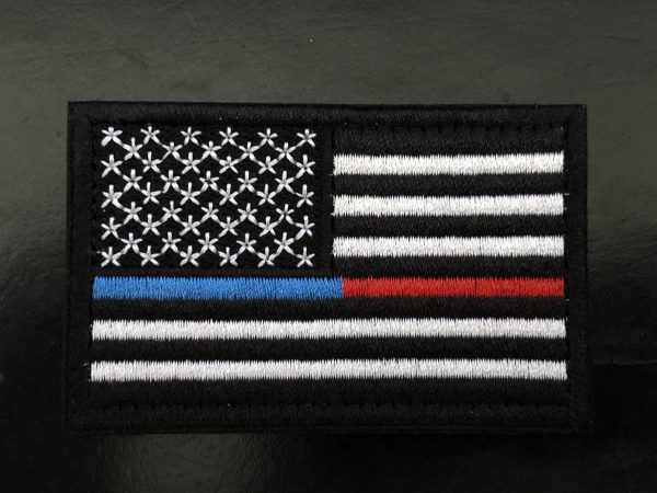 The Thin BLUE+RED Line USA - velcro patch, stitched