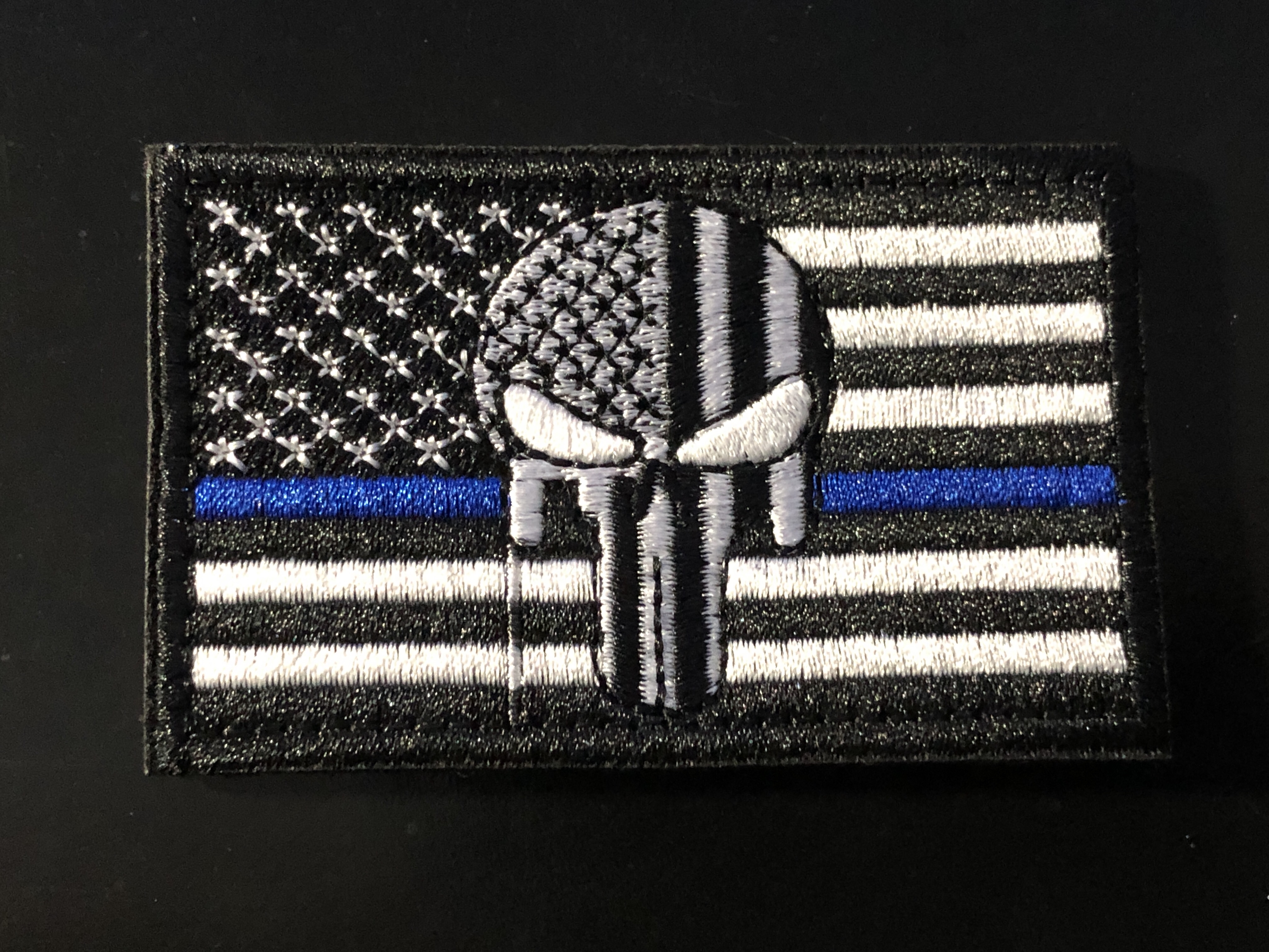 The Thin Blue Line Usa Skull Patch Stitched White The Thin Blue