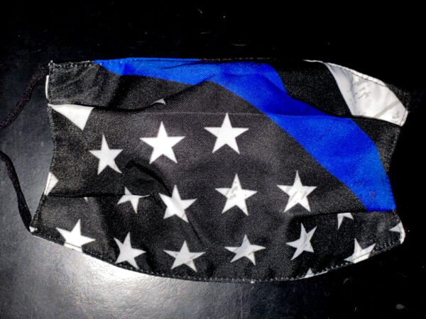 Mund-/ Gesichtsabdeckung „The Thin Blue Line USA“ - schräg - mit Nasendraht & verstellbaren Befestigungen