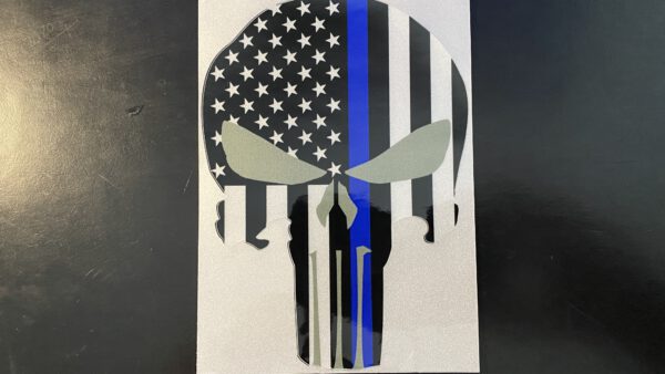 Decal "The Thin Blue Line USA" skull - retro-reflective