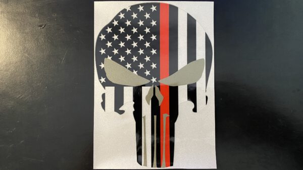 Decal "The Thin RED Line USA" skull - retro-reflective